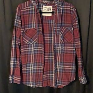 hooded button up flannel